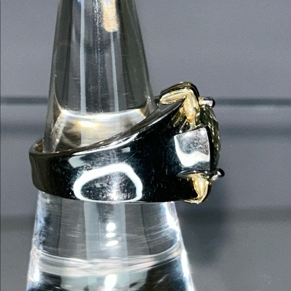 NWOT Genuine Green Amethyst Sterling Silver Gold Accent Designer Ring Bohemian